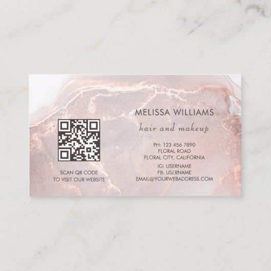 Rose Gold  Ink Marble | QR Code Visitekaartje (Achterkant)