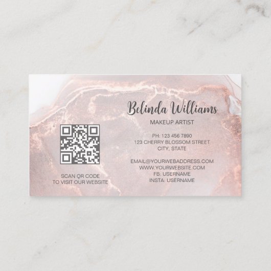 Rose Gold  Ink Marble | QR Code Visitekaartje (Achterkant)