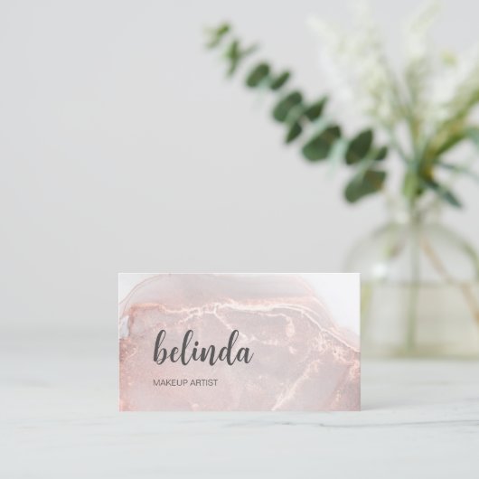 Rose Gold  Ink Marble | QR Code Visitekaartje (Staand voorkant)
