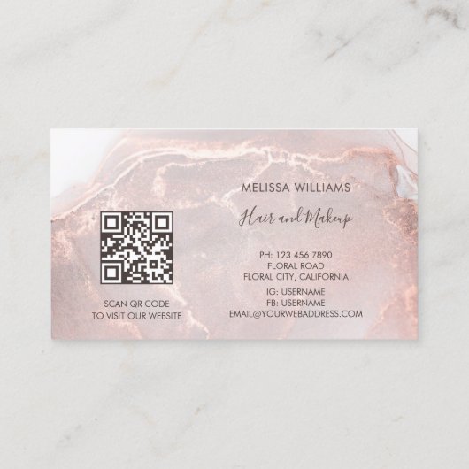 Rose Gold  Ink Marble | QR Code Visitekaartje (Achterkant)