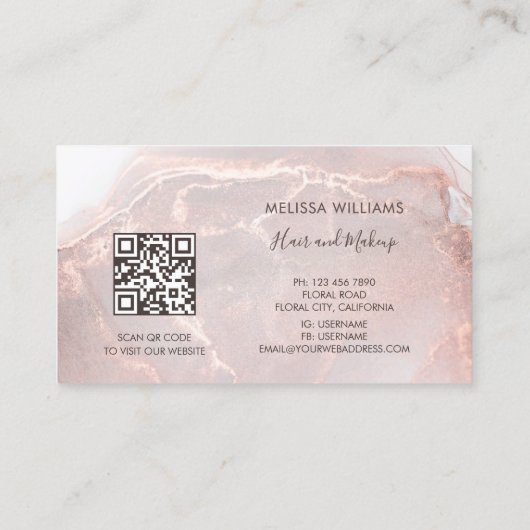 Rose Gold  Ink Marble | QR Code Visitekaartje (Achterkant)