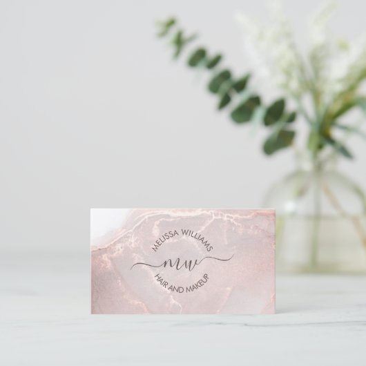 Rose Gold Ink Marble | QR Code Visitekaartje (Staand voorkant)
