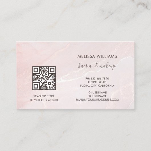Rose Gold  Ink Marble | QR Code Visitekaartje (Achterkant)