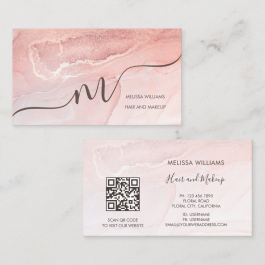 Rose Gold Ink Marmer | QR Code Visitekaartje (Voorkant / Achterkant)