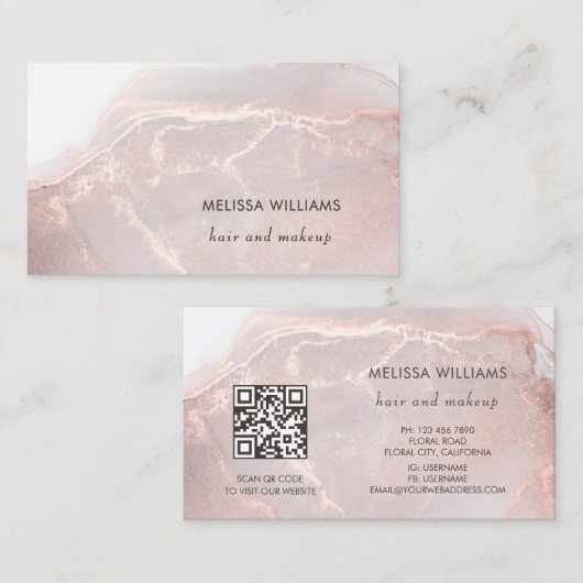 Rose Gold Ink Marmer | QR Code Visitekaartje (Voorkant / Achterkant)