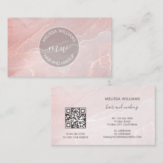 Rose Gold  Ink Marmer | QR Code Visitekaartje (Voorkant / Achterkant)