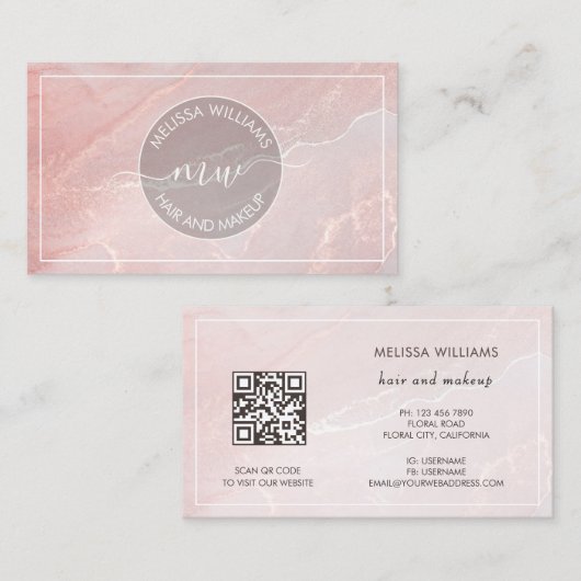 Rose Gold Inkt Marmer | QR Code Visitekaartje (Voorkant / Achterkant)