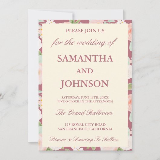 Rose Gold Ivory Floral Monogram Photo Wedding Kaart (Voorkant)