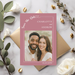Rose gold ivory modern photo wedding Save the Date