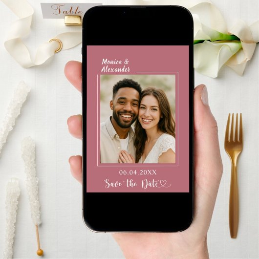 Rose gold ivory photo wedding Save the Date