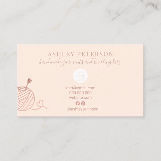 Rose gold knitting crochet yarn handmade kit blush visitekaartje (Achterkant)