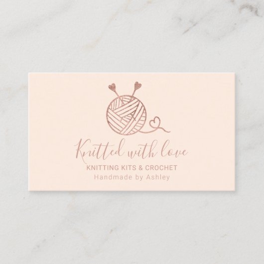 Rose gold knitting crochet yarn handmade kit blush visitekaartje (Voorkant)