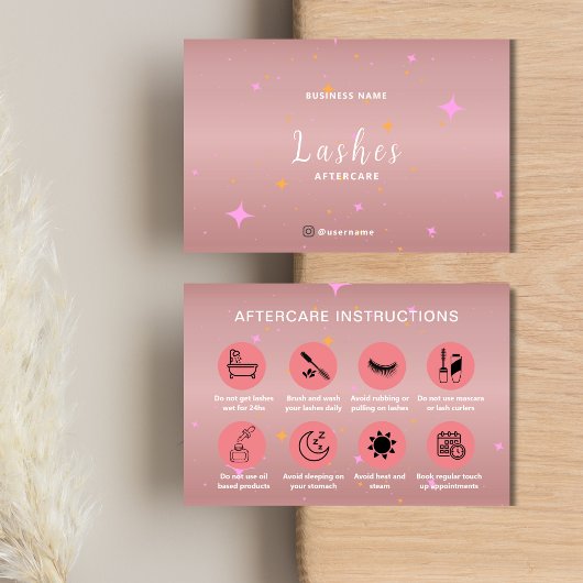 Rose Gold Lash Client After Care Instruction Card Visitekaartje