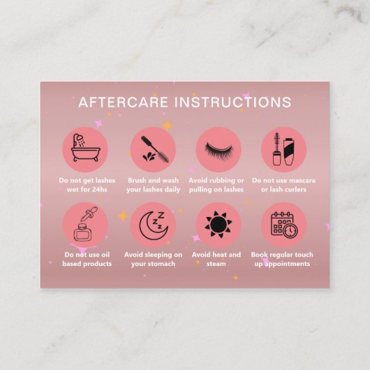 Rose Gold Lash Client After Care Instruction Card Visitekaartje (Achterkant)