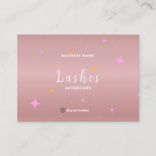 Rose Gold Lash Client After Care Instruction Card Visitekaartje (Voorkant)