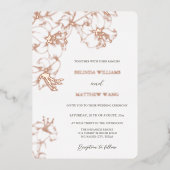Rose Gold Line Art Lilies Wedding Folie Uitnodiging (Voorkant)