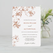 Rose Gold Line Art Lilies Wedding Folie Uitnodiging (Staand Voorkant)