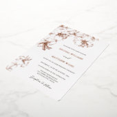 Rose Gold Line Art Lilies Wedding Folie Uitnodiging (Gedraaid)
