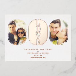 Rose Gold Love Quote Wedding 2 Photos Couple Folie Uitnodiging