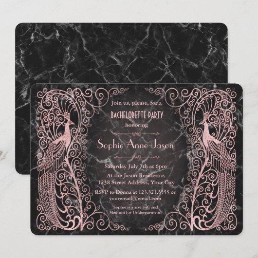 Rose Gold Marble Art Deco Bachelorette Party Kaart (Voorkant / Achterkant)