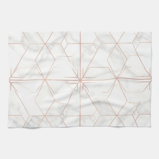 Rose Gold Marble Geometric Pattern Theedoek (Horizontaal)