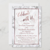 Rose Gold Marmer Vier met Ons Feestelijke Ontvangs Kaart (Voorkant)