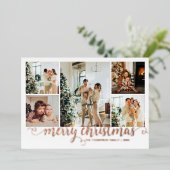 Rose Gold Merry Christmas Heart Script 5 Photo Folie Feestdagenkaart (Staand Voorkant)