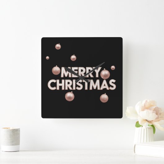 Rose Gold Merry Christmas - Holiday Design Vierkante Klok (Huis)