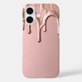 Rose Gold Metallic Drip iPhone 16 Hoesje
