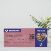 Rose Gold & Midnight Blue Boarding Pass Wedding Kaart (Staand voorkant)