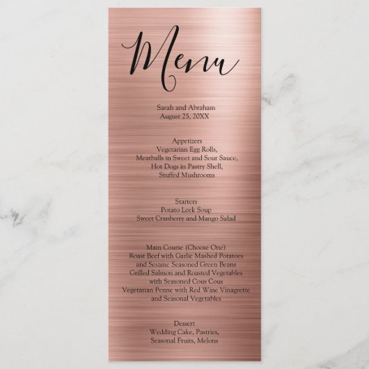 Rose Gold Minimalistische Typografie Trouwmenu's Menu (Voorkant)