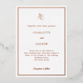 Rose gold modern monogram luxury wedding folie uitnodiging (Voorkant)