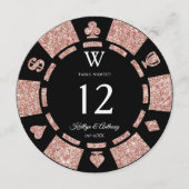 Rose Gold Monogram Poker Chip Casino Wedding Kaart (Voorkant)
