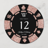 Rose Gold Monogram Poker Chip Casino Wedding Kaart (Achterkant)