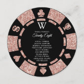 Rose Gold Monogram Poker Chip Casino Wedding Kaart (Voorkant)