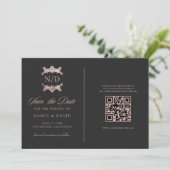Rose Gold Monogram Qr Code Wedding Save The Date (Staand voorkant)