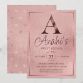 Rose Gold Monogram Sweet Sixteen Kaart (Voorkant / Achterkant)