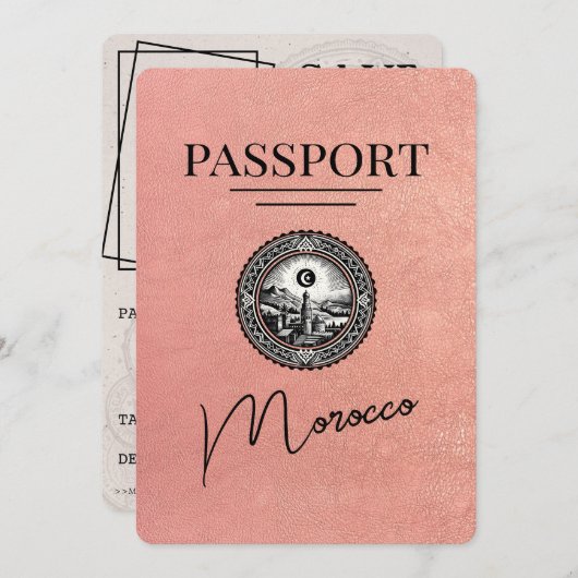 Rose Gold Morocco Paspoort Save The Date (Voorkant / Achterkant)