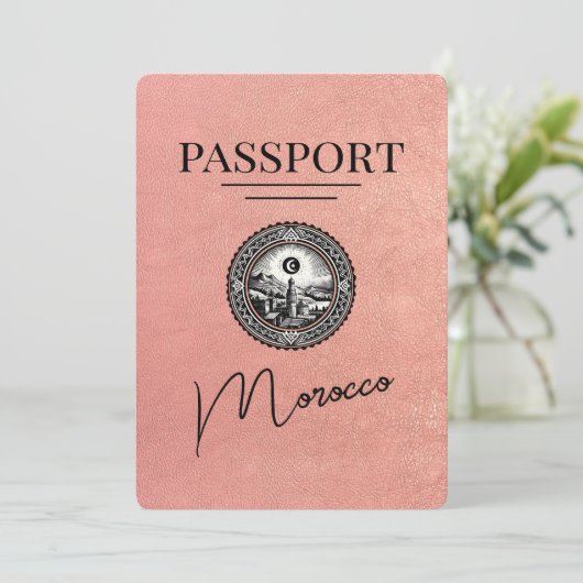 Rose Gold Morocco Paspoort Save The Date (Staand voorkant)