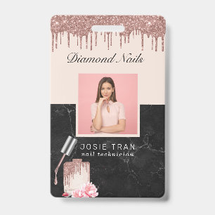 Rose Gold Nagelsalon Werknemer Foto ID Badge