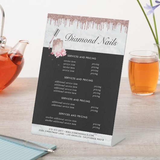 Rose Gold Nagelstudio | Prijslijst Menu Reclamebord Met Voetstuk (Insitu)