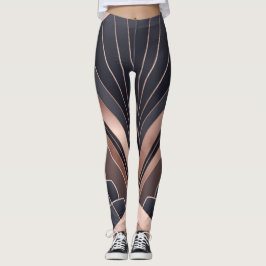 Rose Gold Navy Geometric Fan Neo Deco Art Leggings