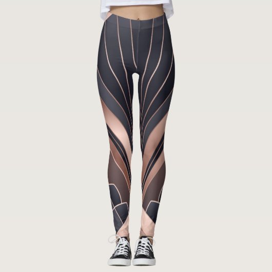Rose Gold Navy Geometric Fan Neo Deco Art Leggings (Voorkant)