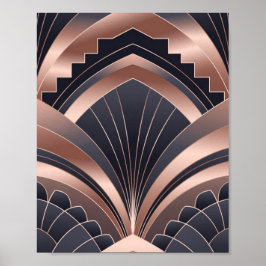 Rose Gold Navy Geometric Fan Neo Deco Art Poster