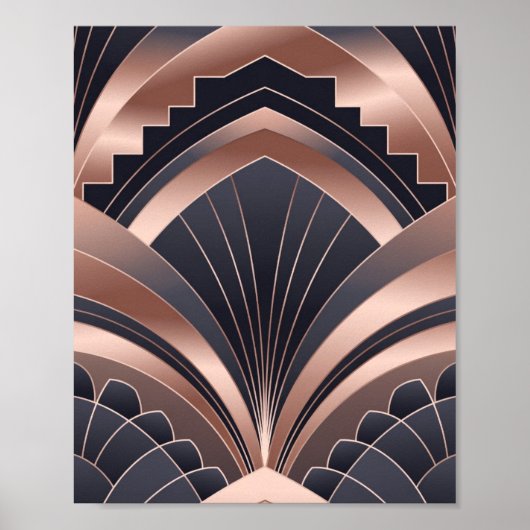 Rose Gold Navy Geometric Fan Neo Deco Art Poster (Voorkant)