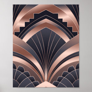 Rose Gold Navy Geometrische Waaiers Neo Deco Kunst Poster