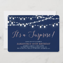 Rose Gold & Navy | Verrassingsfeestje 40e verjaard Kaart
