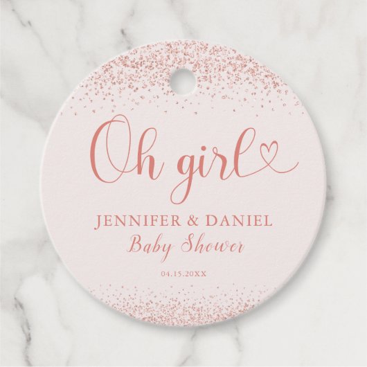 Rose Gold Oh Girl Favor Confetti Script Bedankjes Labels (Voorkant)