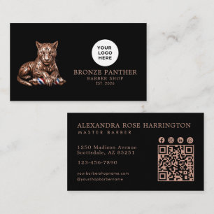 Rose Gold Panther Kapperszaak Logo Qr Code Visitekaartje