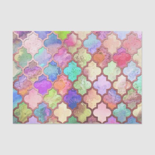 Rose Gold & Pastel Moroccan Quatrefoil Tissuepapier (Voorkant)